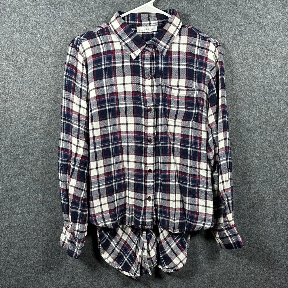 Keren Hart Womens Medium Flannel‎ Shirt Plaid Long Sleeve Back Button Detail